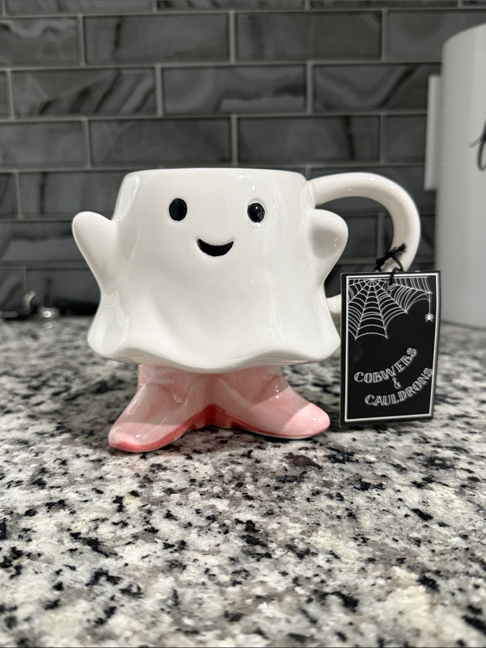 Cobwebs & Cauldrons Pink-Base Ghost Ceramic Mug